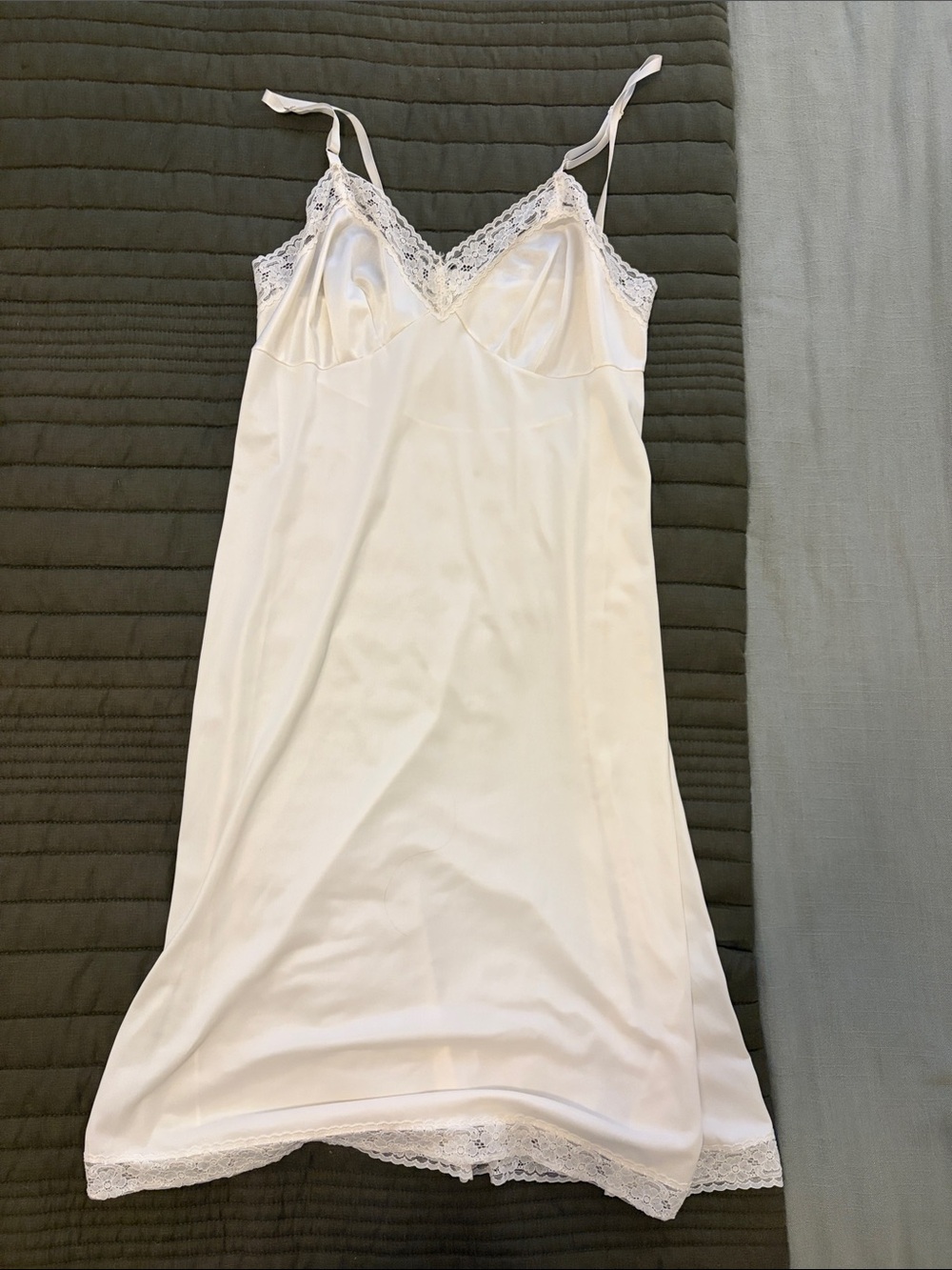 Vintage White Lace-Trim Slip Dress